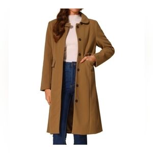 Allegra K Collar Coat for Women's Buttons Long Sleeve A-Line Casual Long Winter